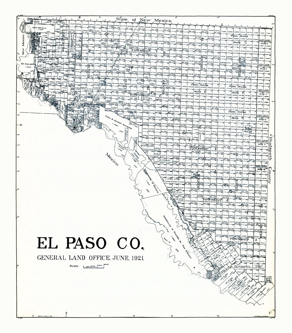 Vintage Map of El Paso County, Texas 1921 print style example