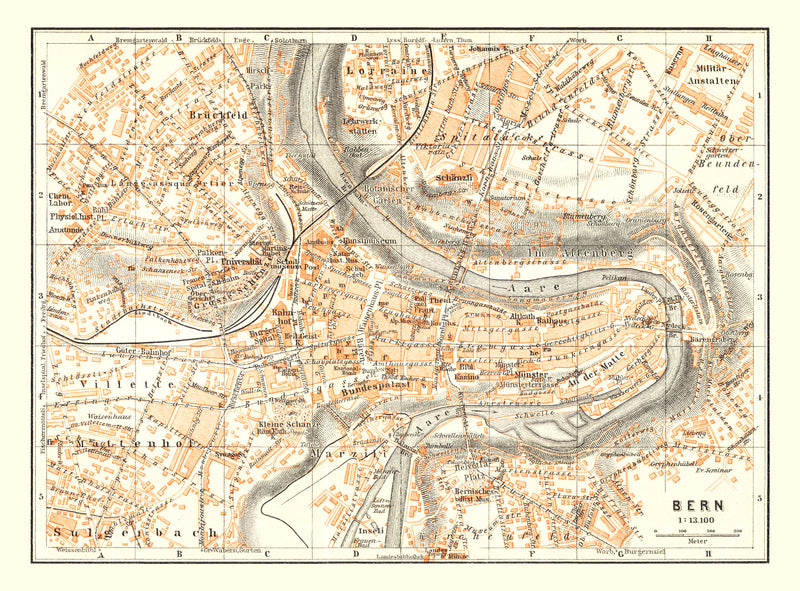 Size comparison using Vintage Map of Bern, Switzerland 1927