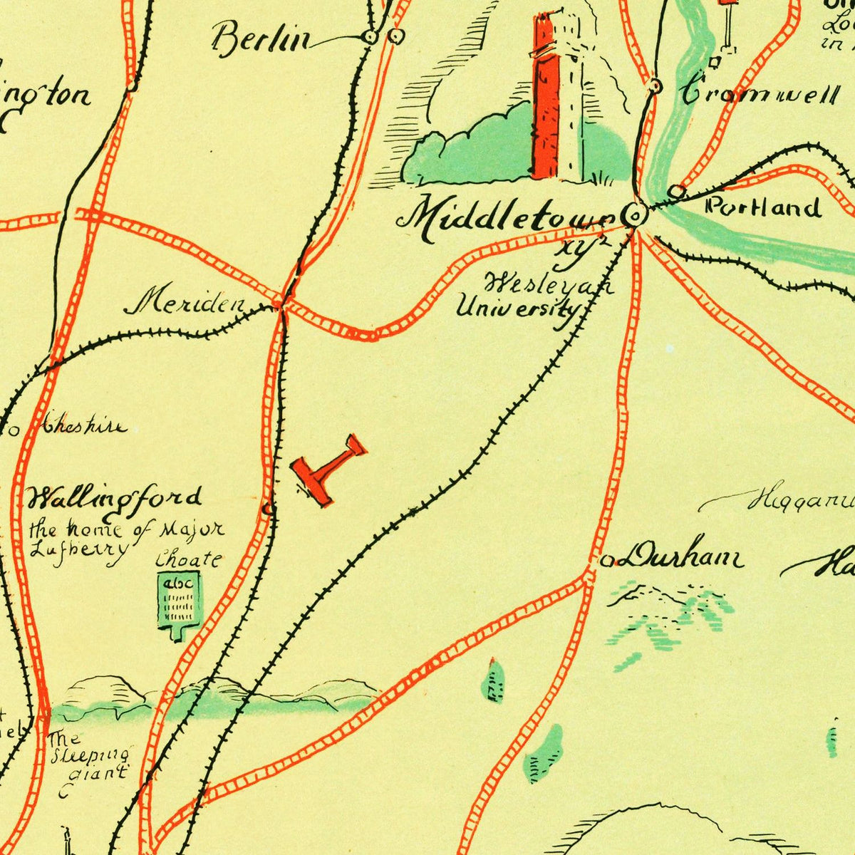 Restored historic details from the 1926 state map of County, Connecticut