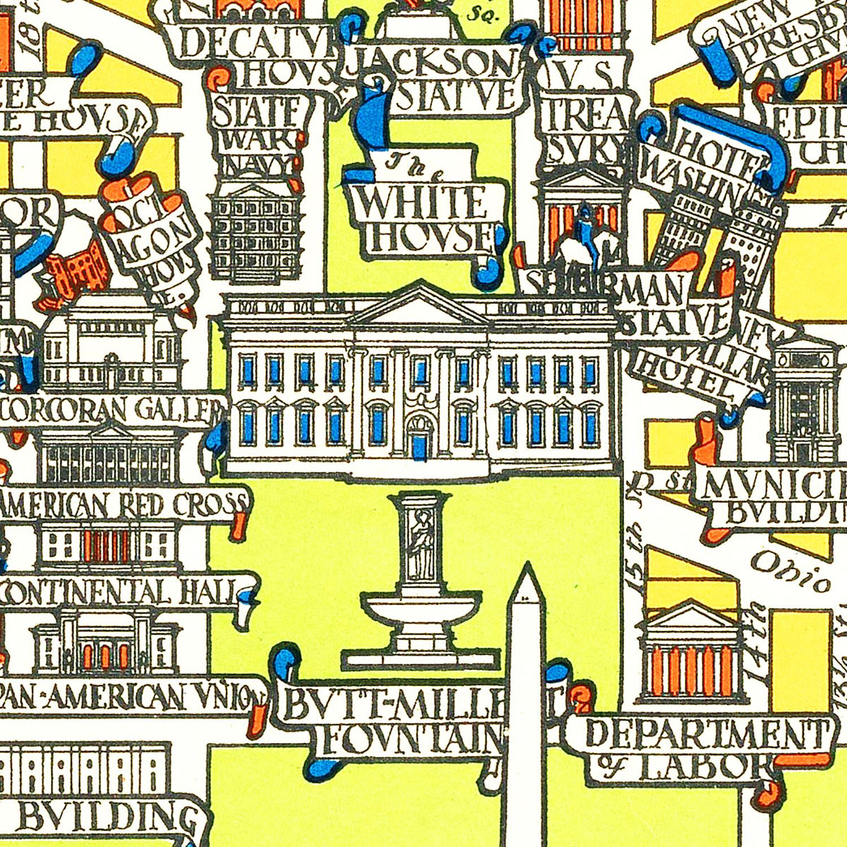 Restored historic details from the 1926 city map of Washington, DC, Washington DC