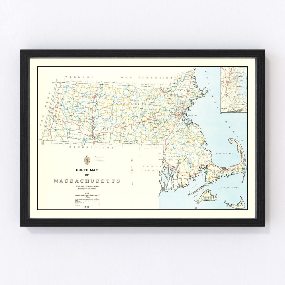 Massachusetts Vintage Map 1926