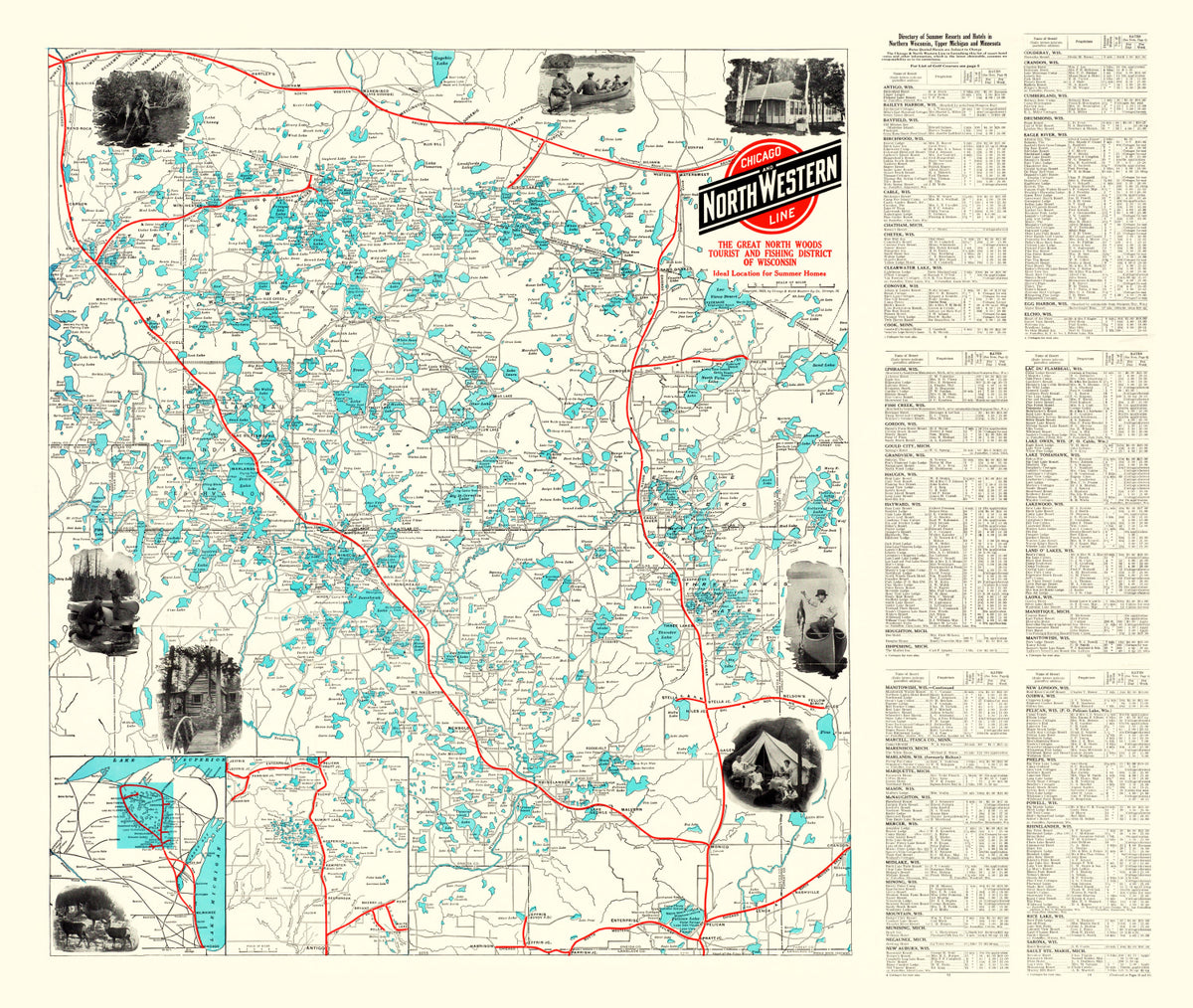 Preview of Vintage Map of Wisconsin North Woods Lakes, 1922