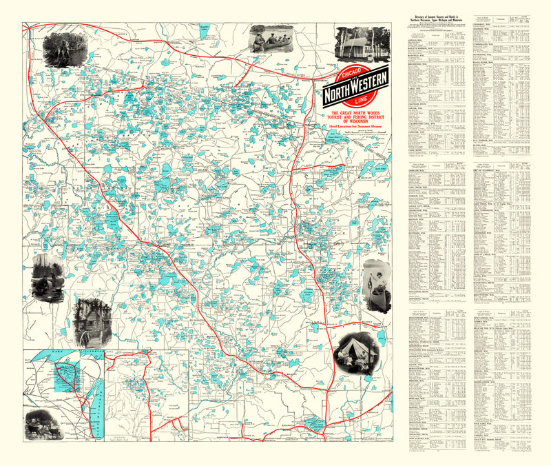 Size comparison using Vintage Map of Wisconsin North Woods Lakes, 1922