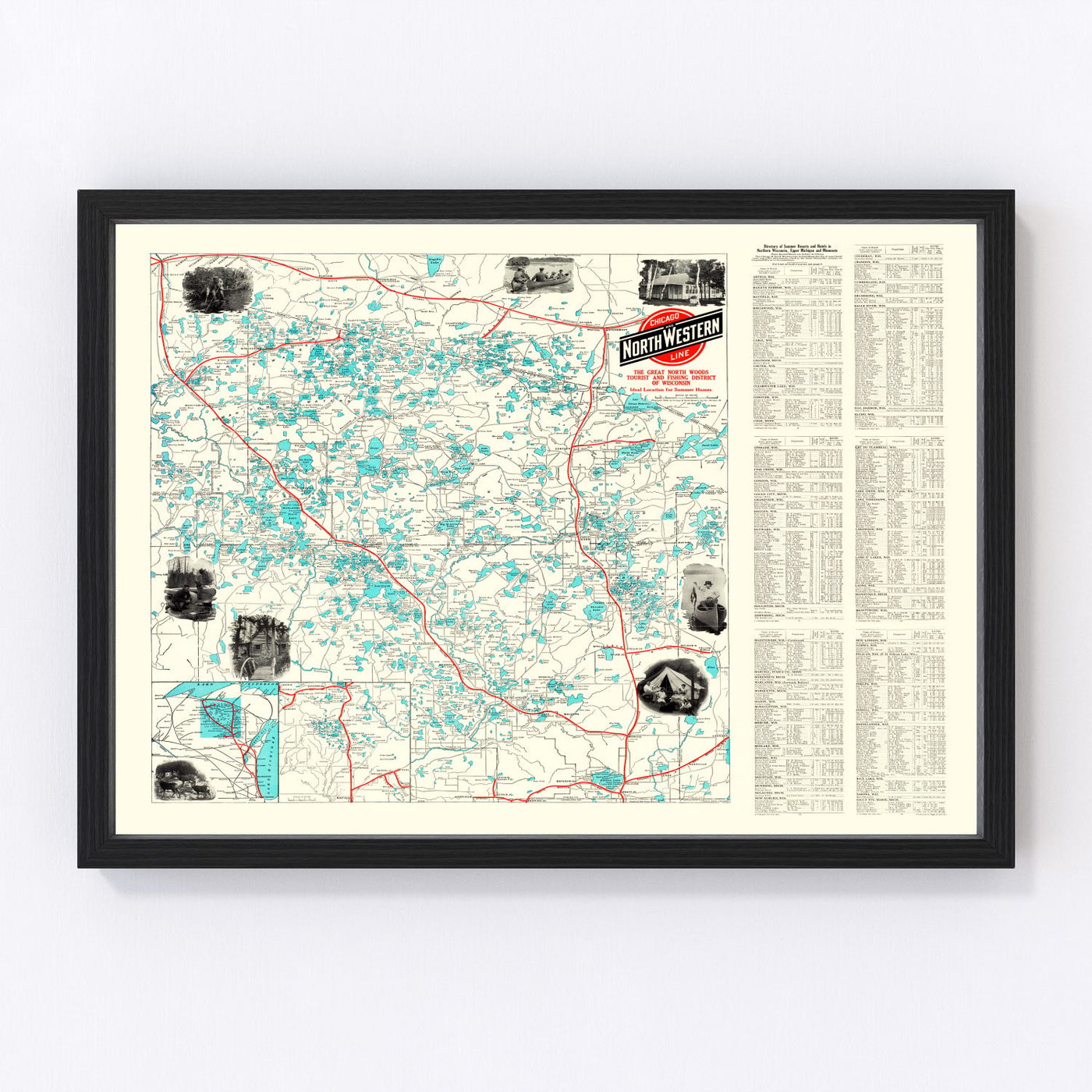 Wisconsin North Woods Lakes Vintage Map 1922