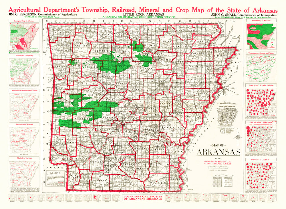 Vintage Map of Arkansas 1919 print style example