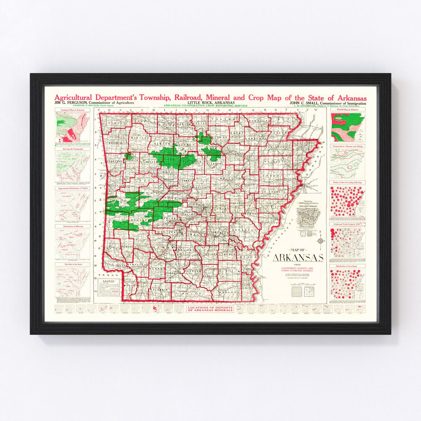 Arkansas Vintage Map 1919