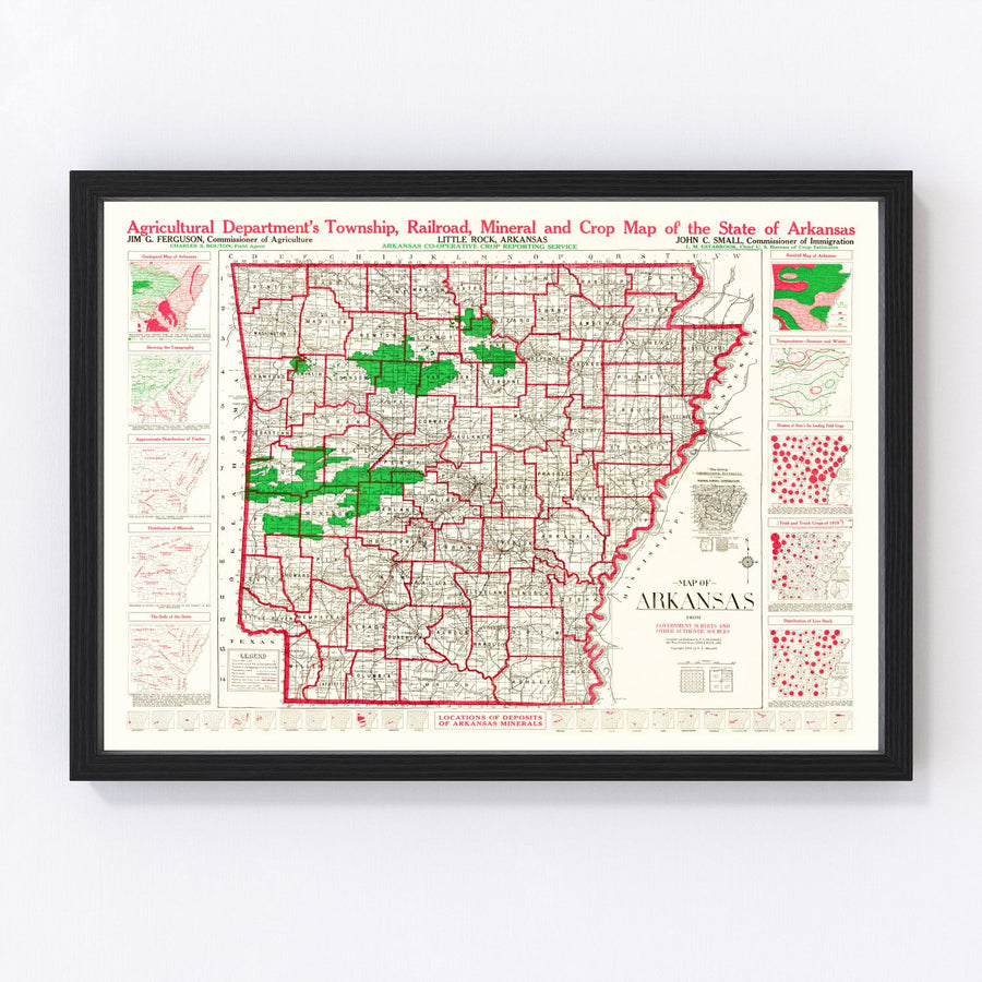 Vintage Map of Arkansas 1919