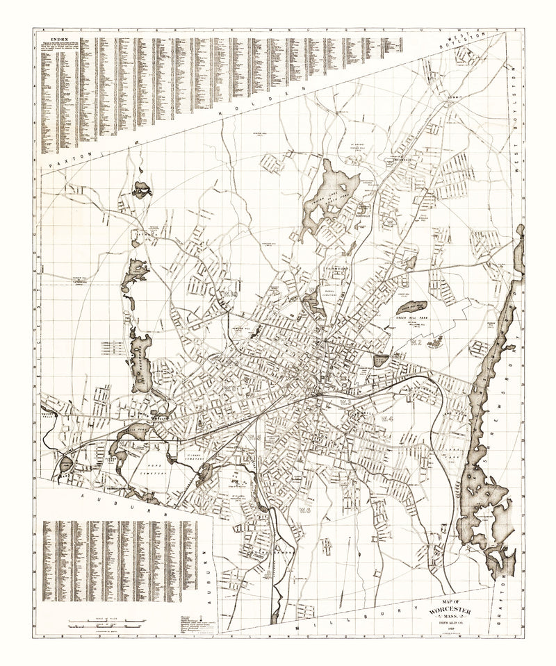 Size comparison using Vintage Map of Worcester, Massachusetts 1919