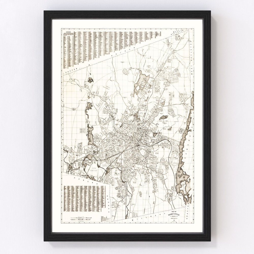 Worcester Vintage Map 1919