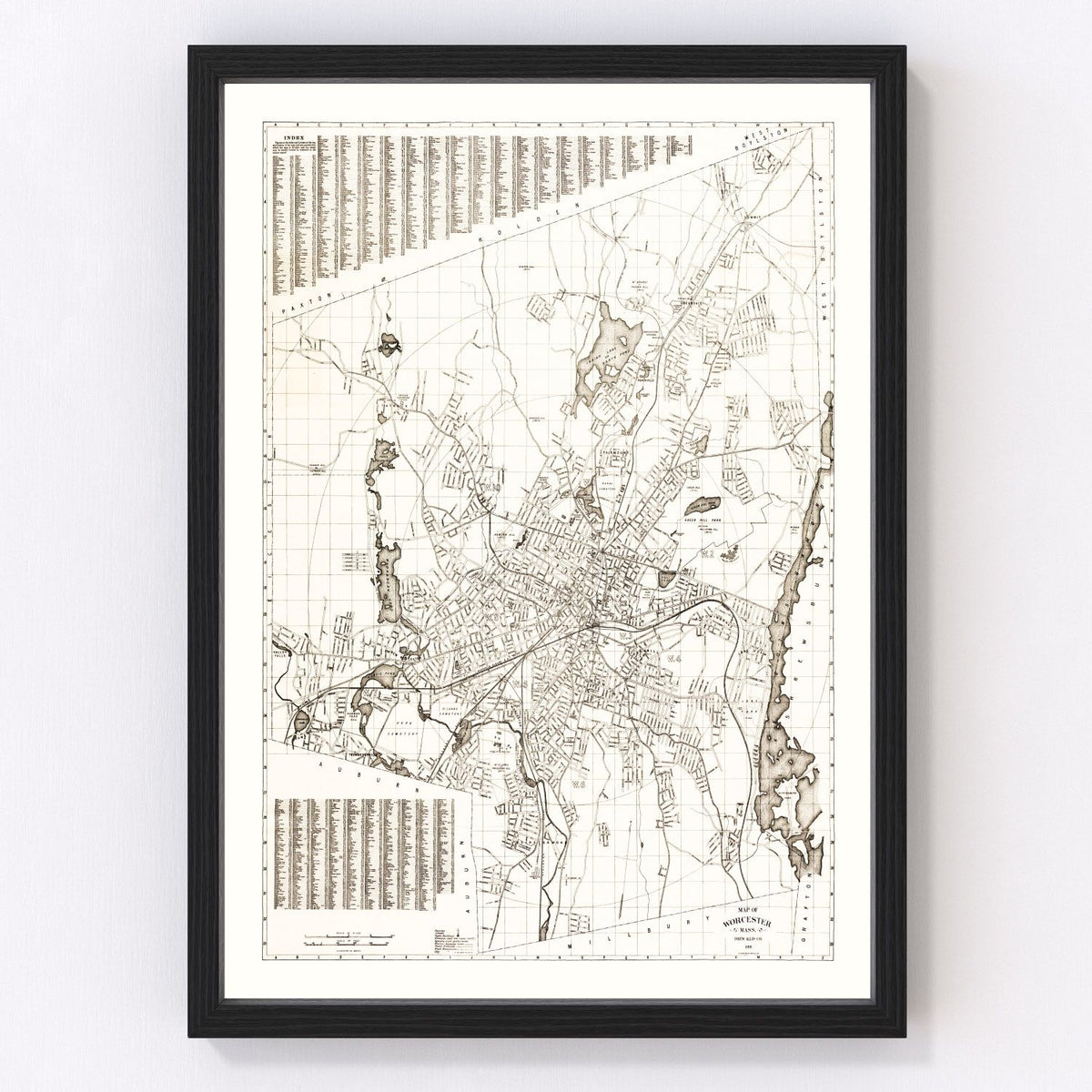 Worcester Vintage Map 1919
