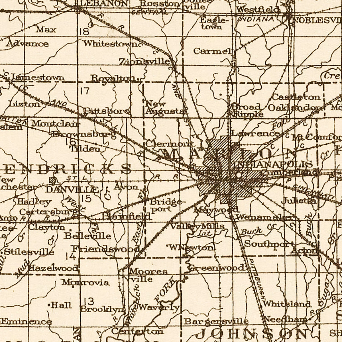 Restored historic details from the 1919 state map of County, Indiana