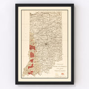 Indiana Coal Fields Vintage Map 1919