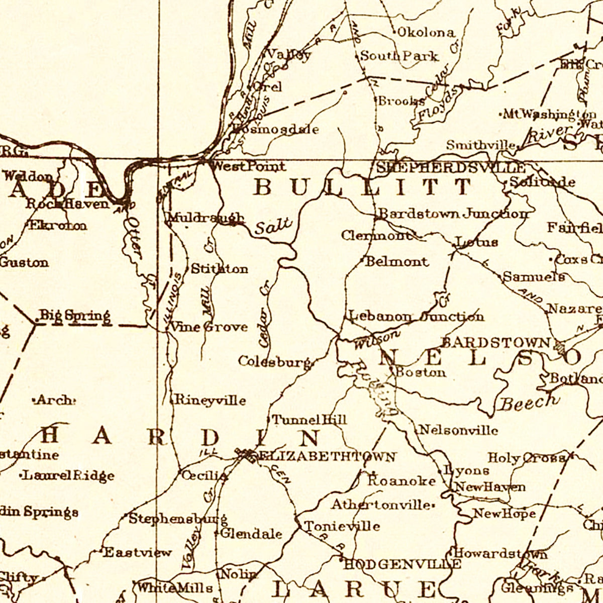 Restored historic details from the 1919 state map of County, Kentucky