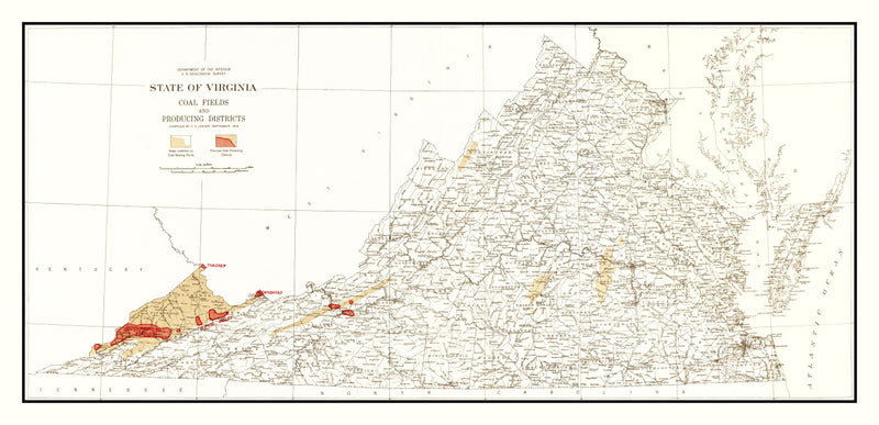 Size comparison using Vintage Map of Virginia Coal Fields, 1919