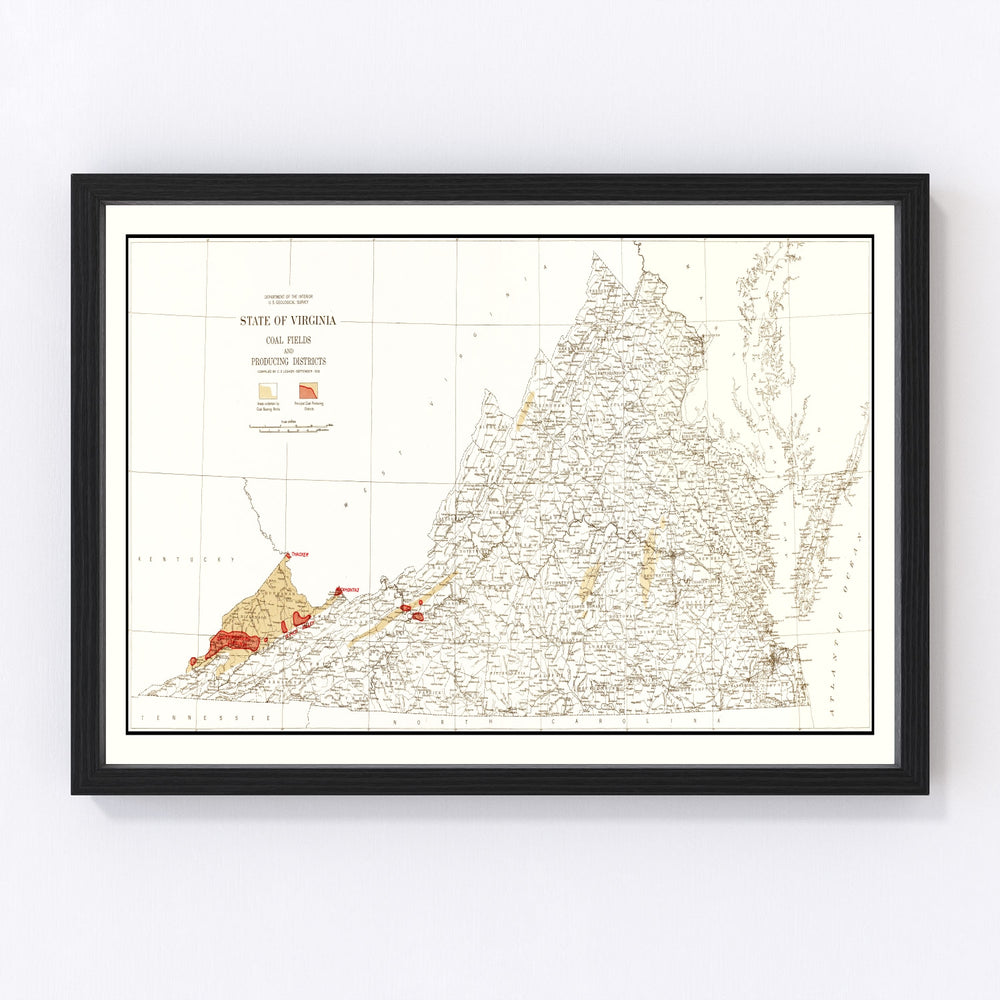 Virginia Coal Fields Vintage Map 1919