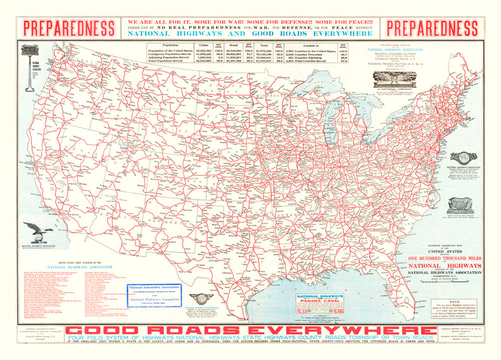 Vintage Highway Map of the United States, 1915 print style example