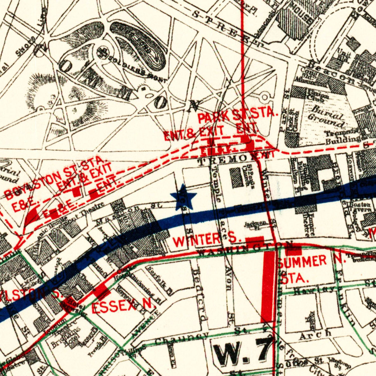 Restored historic details from the 1914 city map of Boston, Massachusetts