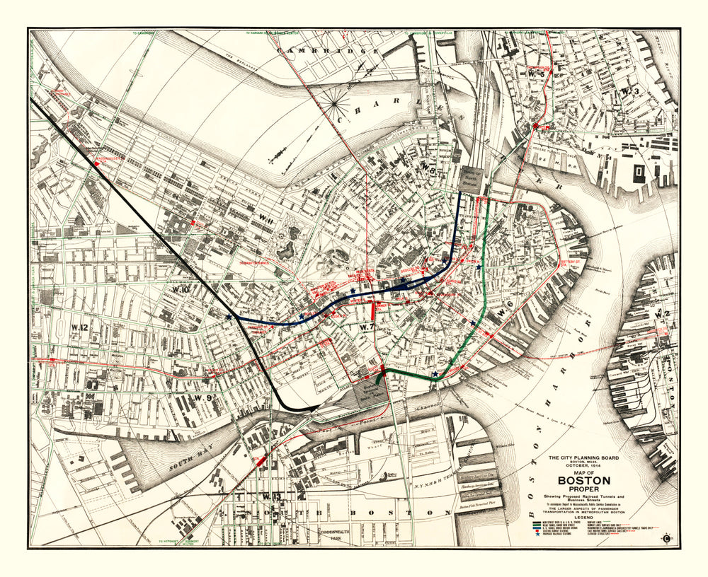 Vintage Map of Boston, Massachusetts 1914 print style example
