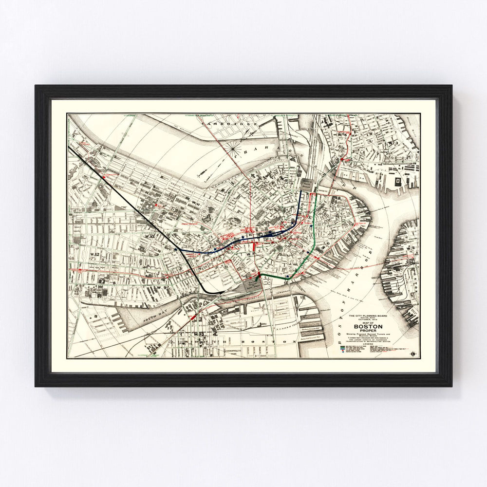 Boston Vintage Map 1914