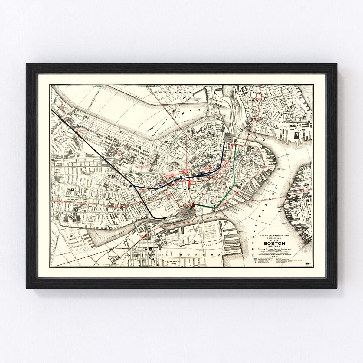 Boston Vintage Map 1914
