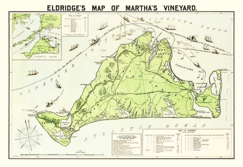 Size comparison using Vintage Map of Martha's Vineyard, 1913
