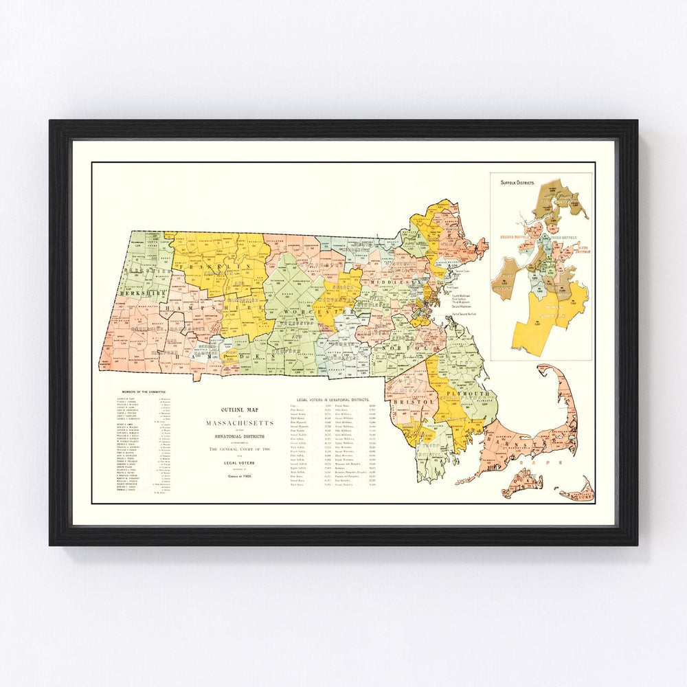Massachusetts Vintage Map 1906