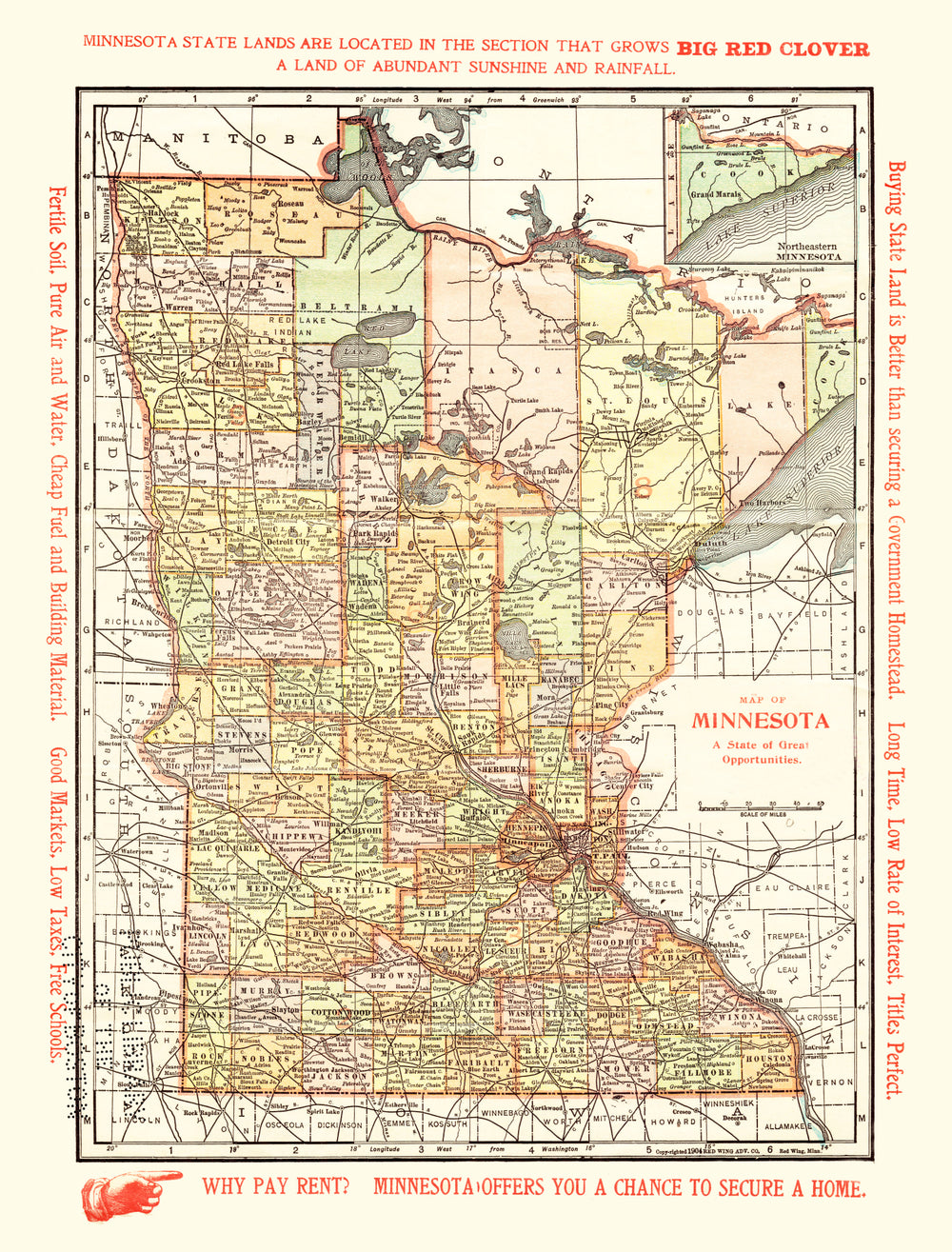 Vintage Map of Minnesota 1904 print style example