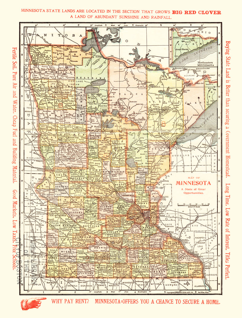 Size comparison using Vintage Map of Minnesota 1904