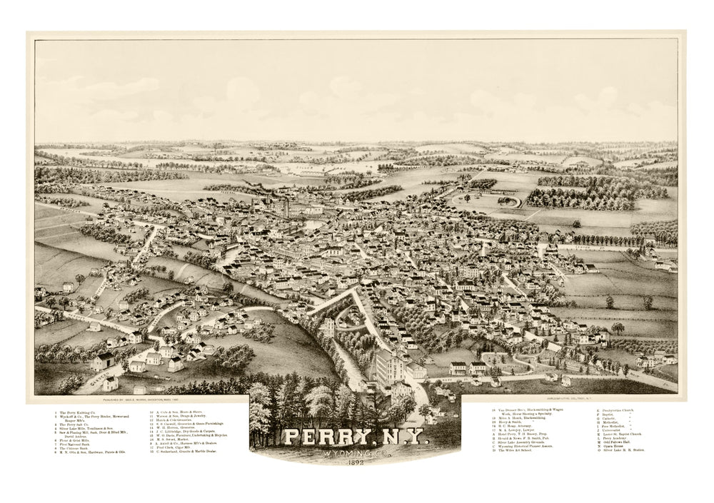 Vintage Map of Perry, New York 1892 print style example