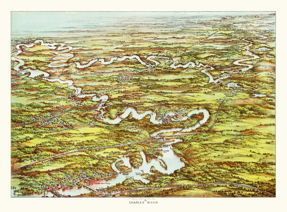 Vintage Map of Charles River, 1900 print style example