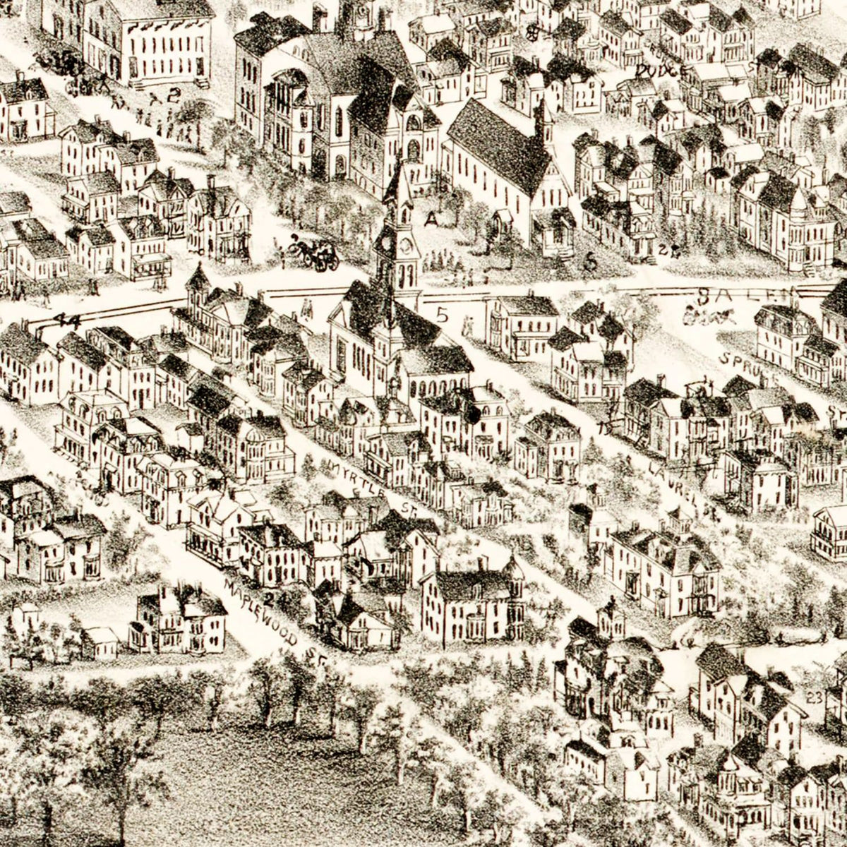 Restored historic details from the 1897 city map of Maplewood, Massachusetts