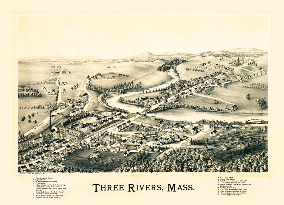Preview of Vintage Map of Three Rivers, Massachusetts 1893