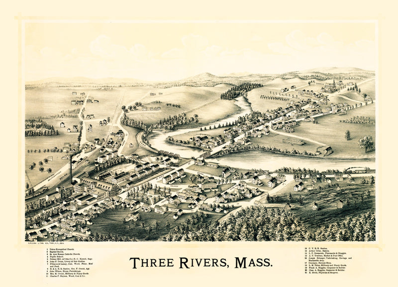 Size comparison using Vintage Map of Three Rivers, Massachusetts 1893