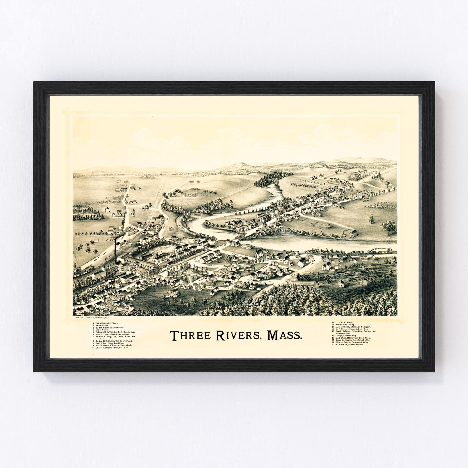 Vintage Map of Three Rivers, Massachusetts 1893 by Ted's Vintage Art ...