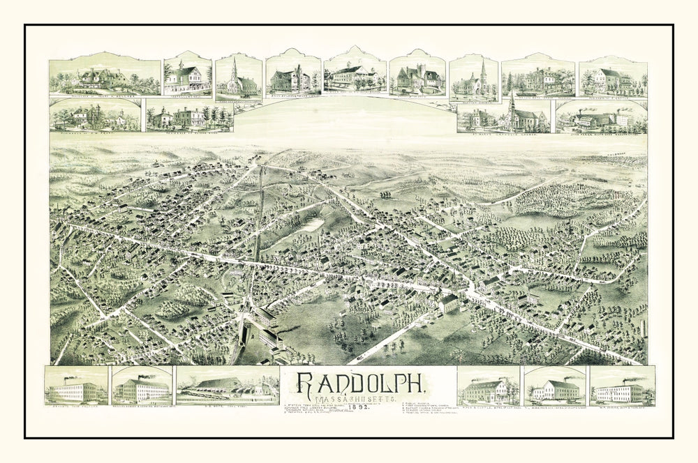 Vintage Map of Randolph, Massachusetts 1892 print style example