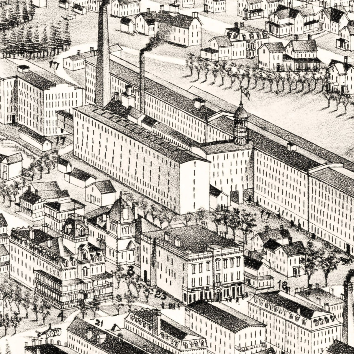 Restored historic details from the 1892 city map of Spencer, Massachusetts