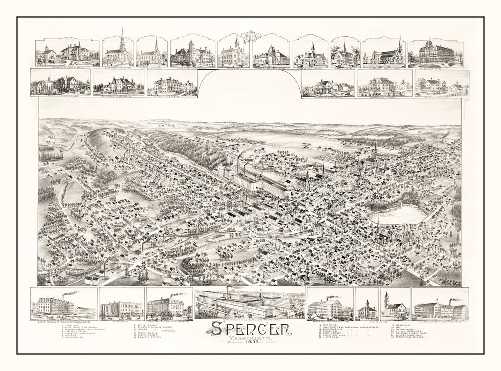 Vintage Map of Spencer, Massachusetts 1892 print style example