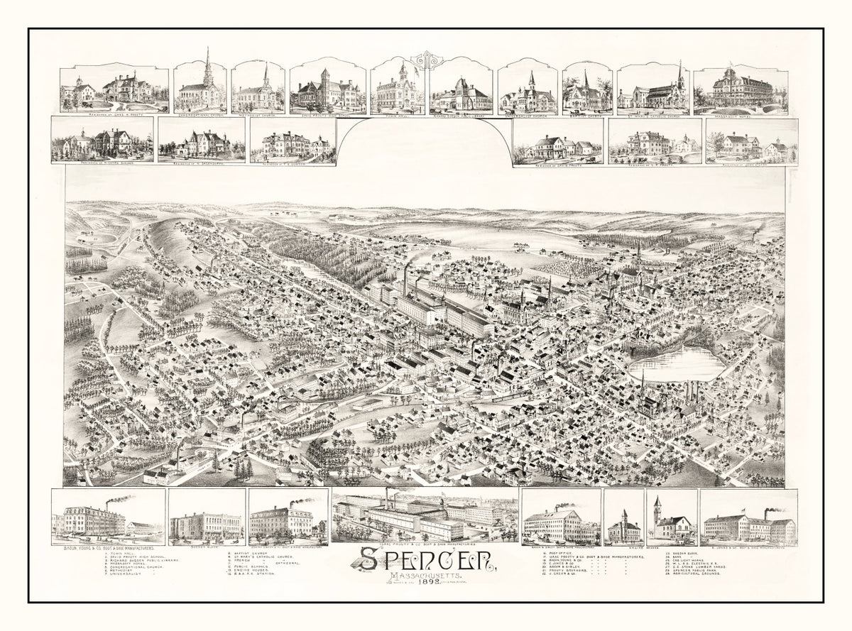 Preview of Vintage Map of Spencer, Massachusetts 1892