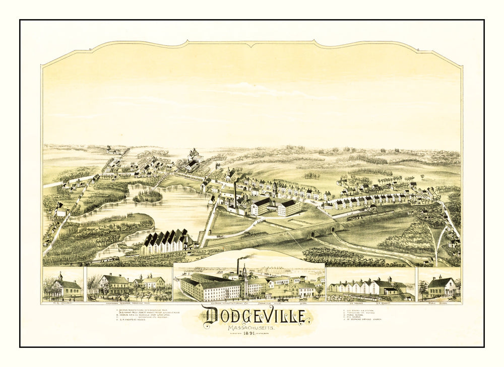 Vintage Map of Dodgeville, Massachusetts 1891 print style example