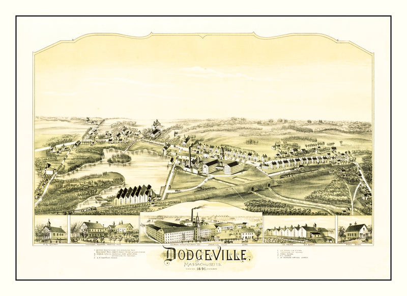 Size comparison using Vintage Map of Dodgeville, Massachusetts 1891