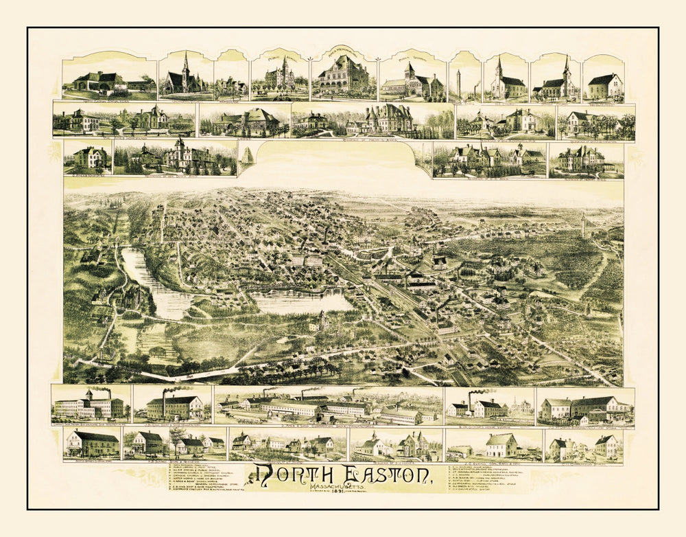 Vintage Map of North Easton, Massachusetts 1891 print style example