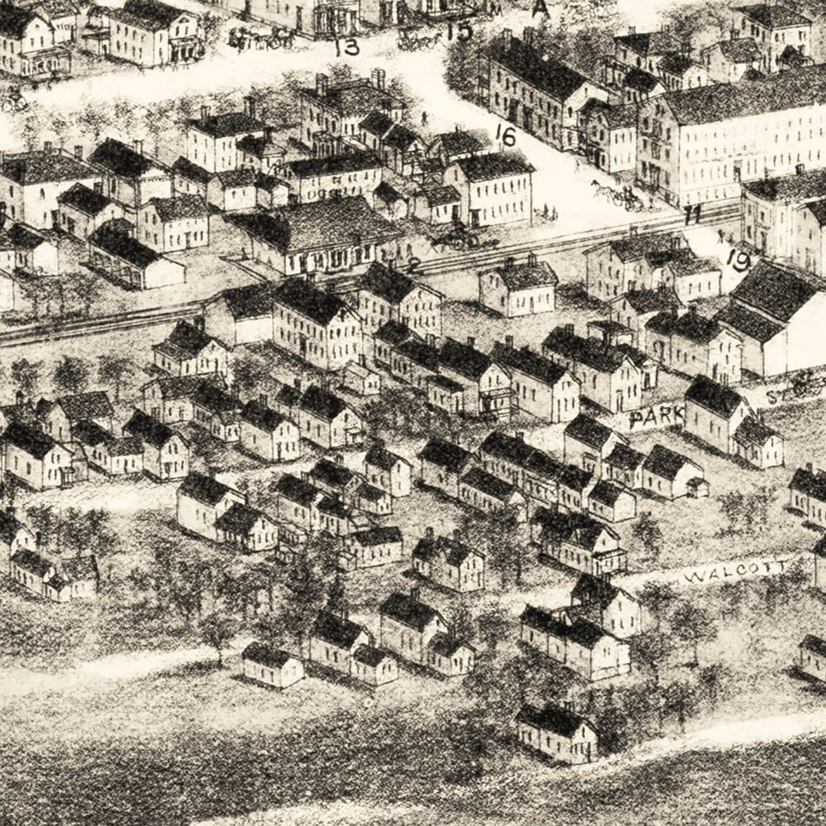 Restored historic details from the 1891 city map of Oxford, Massachusetts