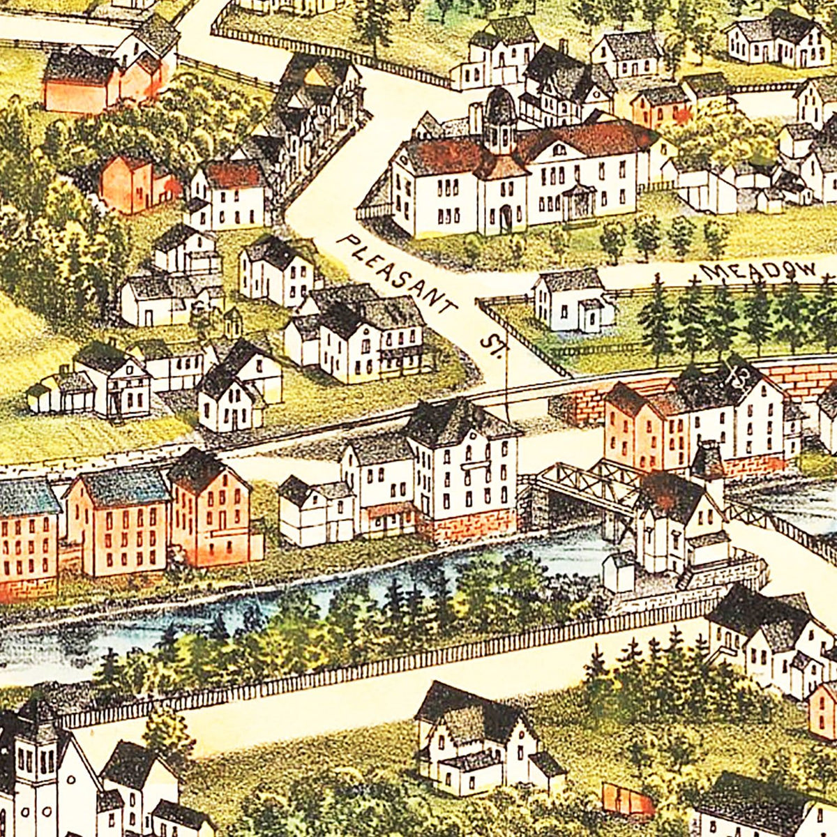Restored historic details from the 1890 city map of Housatonic, Massachusetts