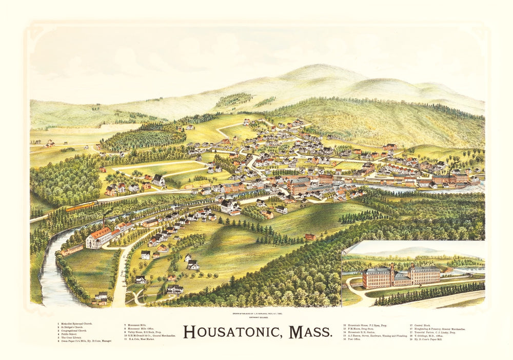 Vintage Map of Housatonic, Massachusetts 1890 print style example