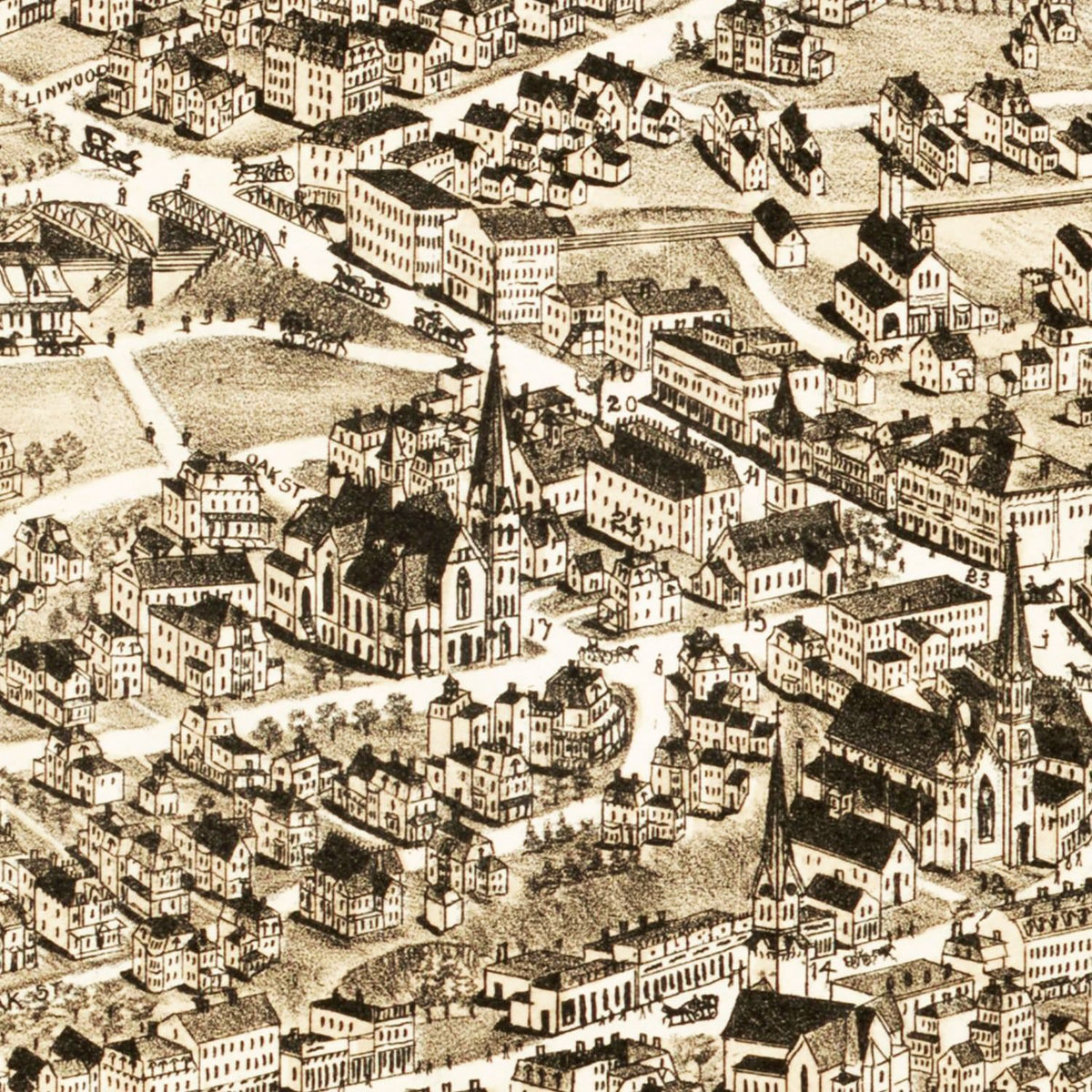 Restored historic details from the 1890 city map of Hyde Park, Massachusetts