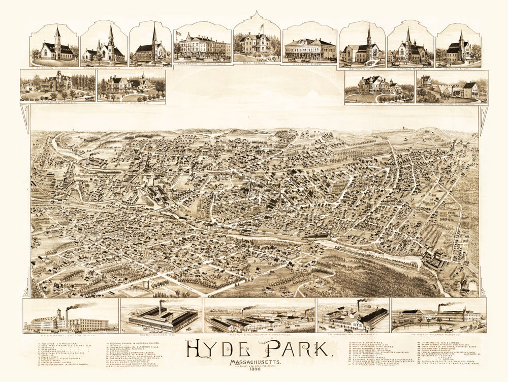 Vintage Map of Hyde Park, Massachusetts 1890 print style example