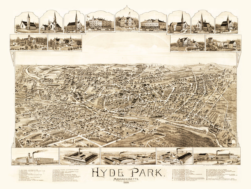 Size comparison using Vintage Map of Hyde Park, Massachusetts 1890