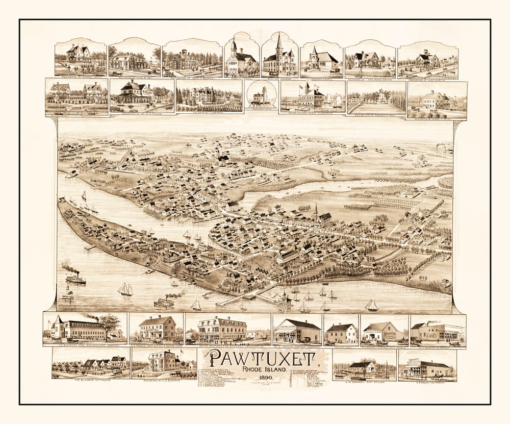 Vintage Map of Pawtuxet, Rhode Island 1890 print style example