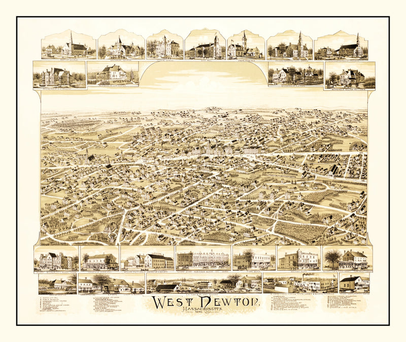 Size comparison using Vintage Map of West Newton, Massachusetts 1890
