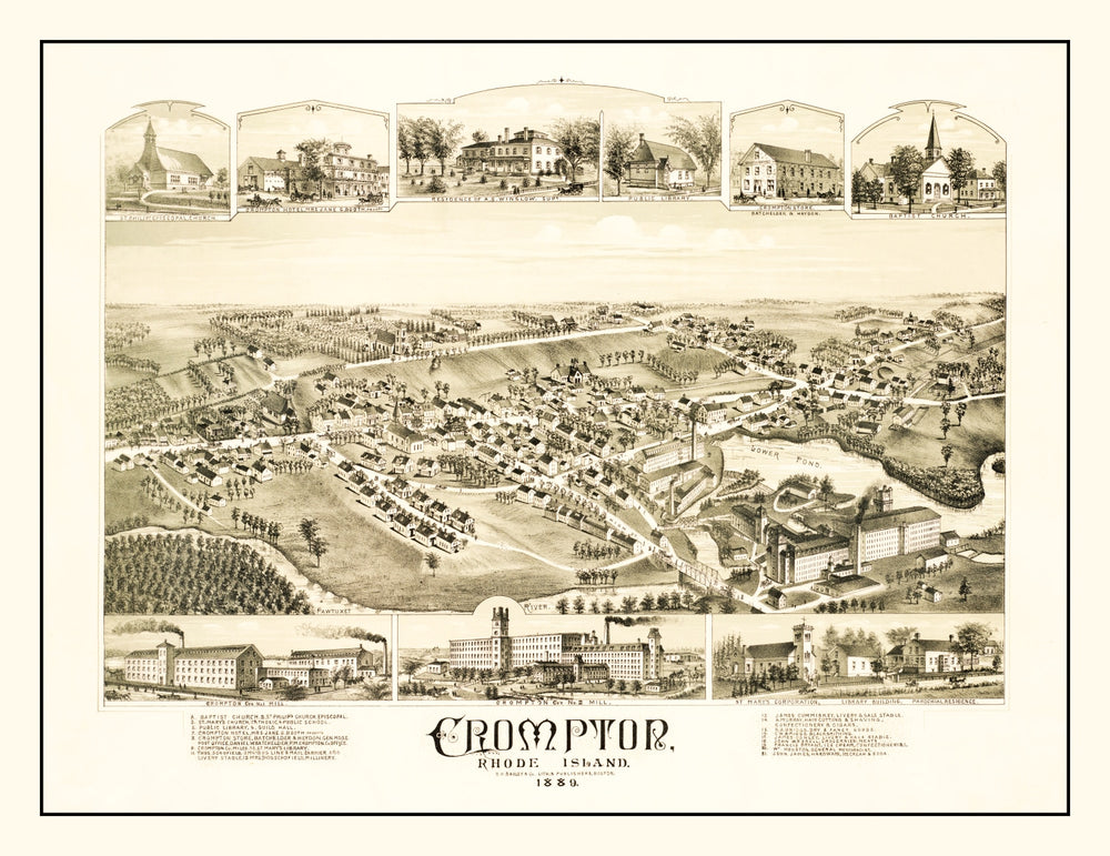 Vintage Map of Crompton, Rhode Island 1889 print style example